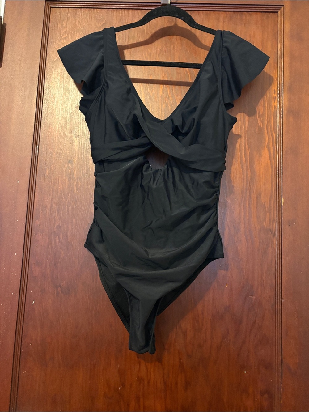 Cupshe Tummy Control V Neck Ruffled Sleeve Ruched Cutout One Piece Swimsuit